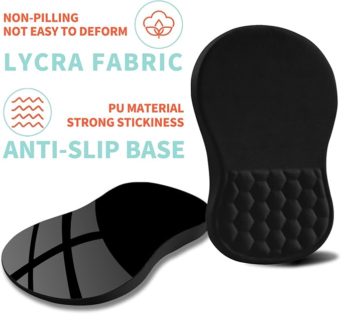 Kuosgm Ergonomic Mouse Pad Wrist Support with Memory Foam Massage Bulge, Carpal Tunnel Pain Relief Mousepad Wrist Rest for Mouse(12x8 inch, Black)