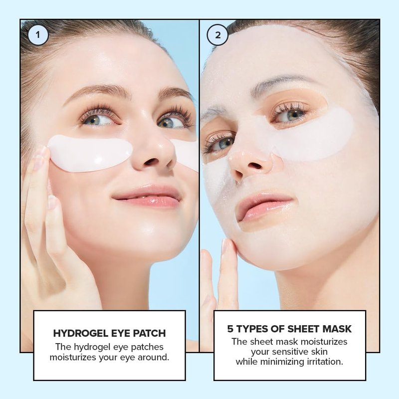 I DEW CARE Collagen Sheet Mask Variety Pack with Eye Patches - 5Days Face Masks Skincare Korean | Hydrating Collagen Face Mask, Moisturizing Skin Care, Facial Skincare Pack, Christmas Gifts, 5EA