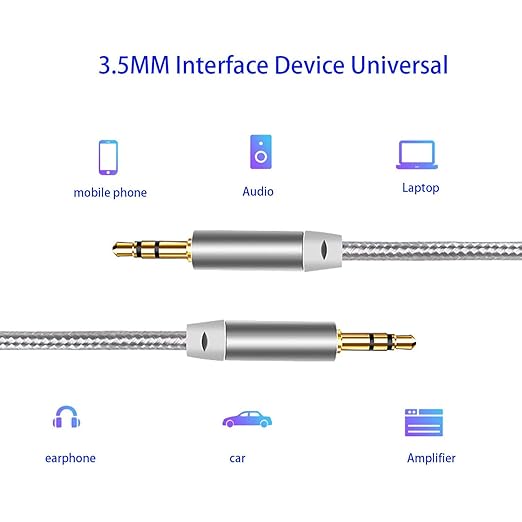 Faoyliye 3.5mm Nylon Braided Stereo Audio Cable,(3 Pack) 4.9ft/1.5m Male to Male Aux Cord Audio Cord Compatible iPhones, iPads and Other 3.5mm DC Plug Port Device (Silver)