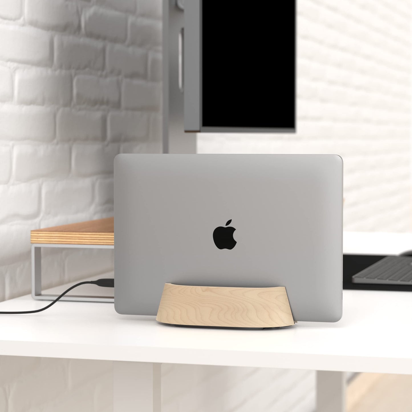 HumanCentric Vertical Laptop Stand in Maple Wood, Upright Adjustable Holder and Dock, Laptop Vertical Stand Fits MacBook Pro and Other Laptops .5" to 1.5", Clamshell Compatible