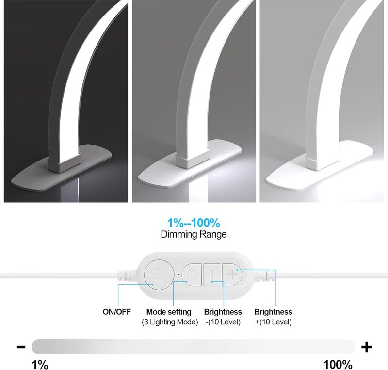 Foldable Large Half Moon LED Light - 29” Arch Table Light with Phone Stand for Nail Techs | White