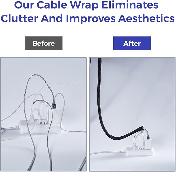 YCLYC Cable Management Sleeves 1in - 2 Pack 6.6ft Split Braided Sleeve Black, Protectors From Pets, Wire Organizers, Flexible Wrap for Computer Cord Management