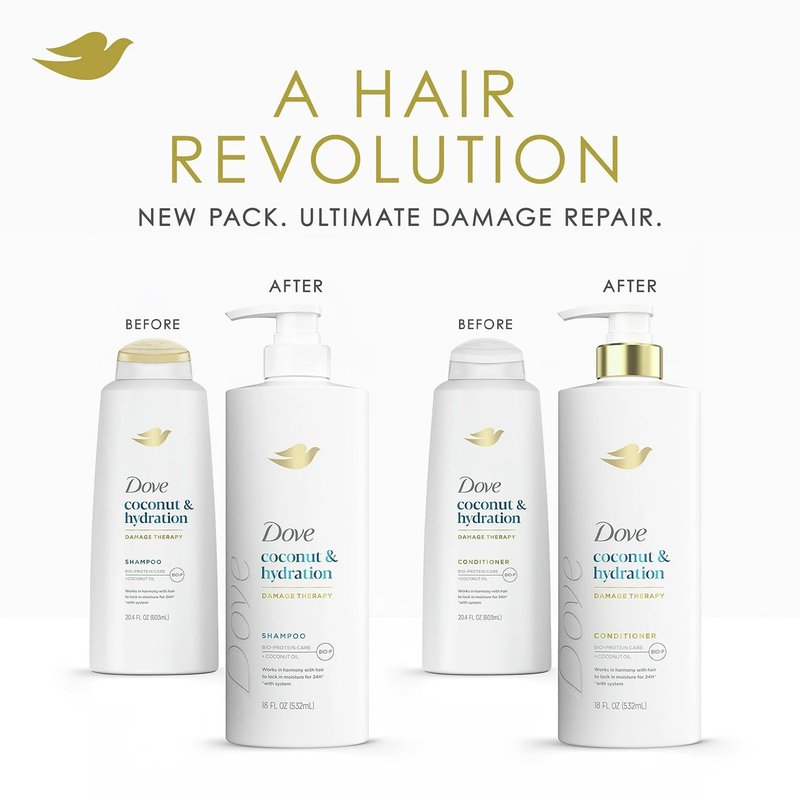 Dove Shampoo & Conditioner Set, Coconut & Hydration Flexible Hold Hairspray, Compressed Micro Mist – Deep Moisture for Revitalizing Dry, Damaged Hair & Styling (3 Piece Set)