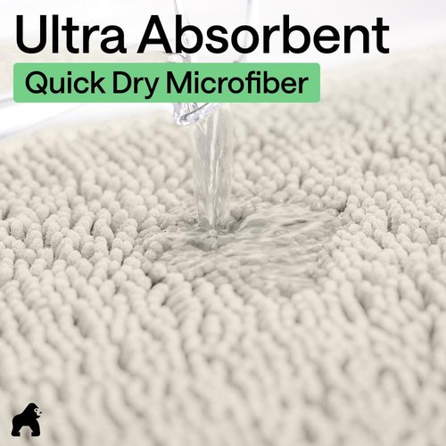 GORILLA GRIP Bath Rug Mat - Soft Absorbent Chenille | Quick-Dry Microfiber, 44x26, Ivory Cream