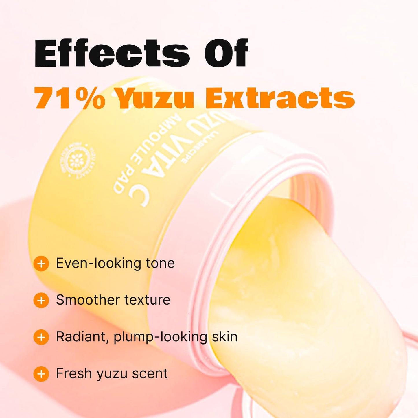LALARECIPE Yuzu Vitamin C Toner Pads, 71% Yuzu Extract with 5% Niacinamide & 12 Vitamins, Exfoliating with Glutathione AHA PHA, For All Skin Types, Korean Skin Care, 80 Pads (5.07 Fl Oz)