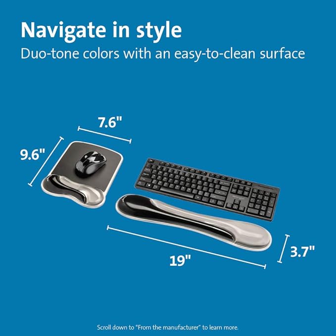 Kensington Mousepad and Wrist Rest, Practical, Gel Pillow, 11-2/5"Wx17-7/10"Lx1-7/10"H,GY (KMW52500) Each, Gray
