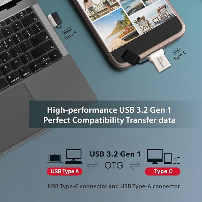 GIGASTONE 128GB 5-Pack Nano Luxus Dual USB Flash Drive, USB-C & USB-A, 100MB/s High-Speed Storage, Metal Design