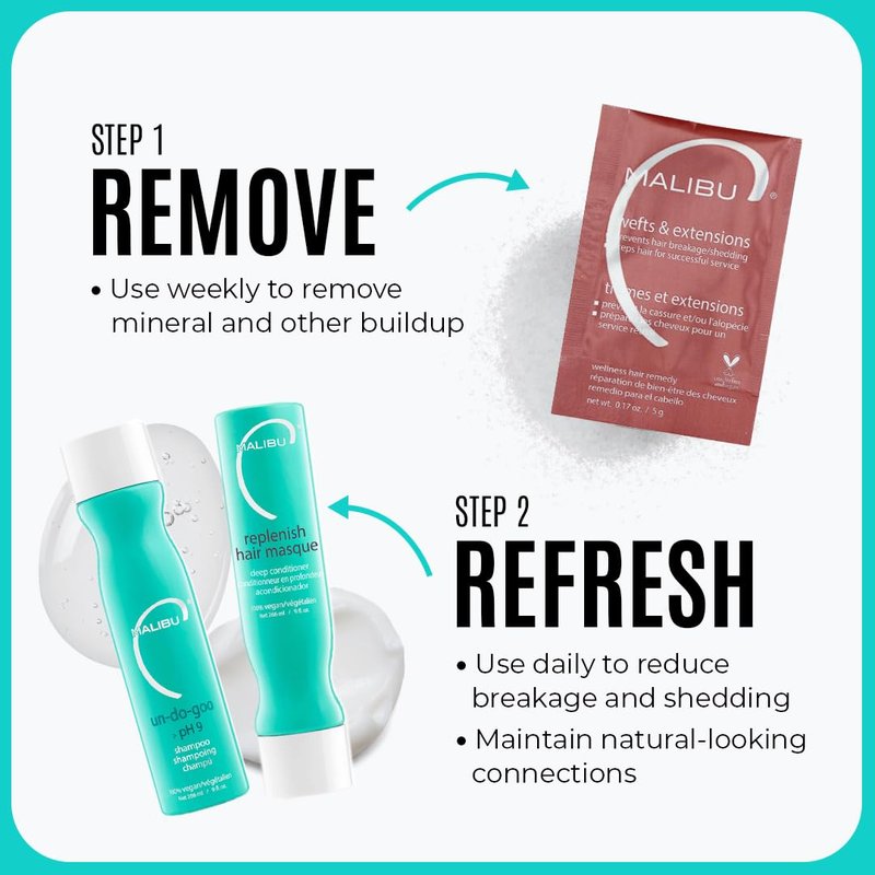 Malibu C Wefts and Extensions Wellness Hair Collection - Hair Care for Extensions and Wefts Maintenance - Helps Reduces Breakage & Shedding - Maintains Natural-Looking Connections