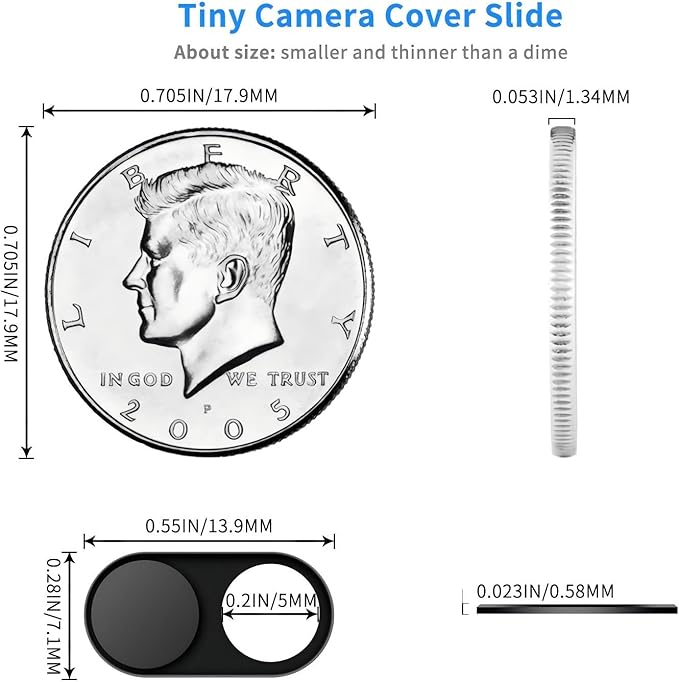 JiSiTeCai Metal Webcam Cover Slide[5 Pack Black], 0.022in Camera Cover for Laptop Computer, MacBook Pro/Air iMac iPad Tablet iPhone 16/15/14/13/12 Plus, Web Camera Blocker Protect Your Privacy
