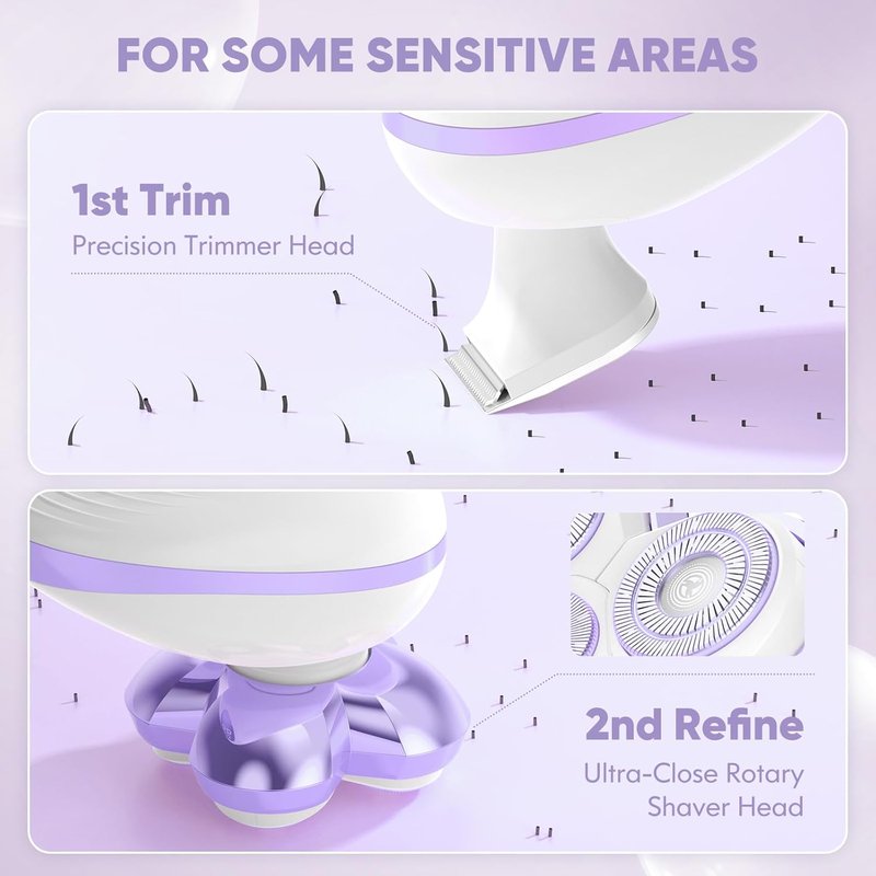 Electric Razors for Women - Cordless Painless Hair Remover | Waterproof & Detachable Trimmer in Lilac