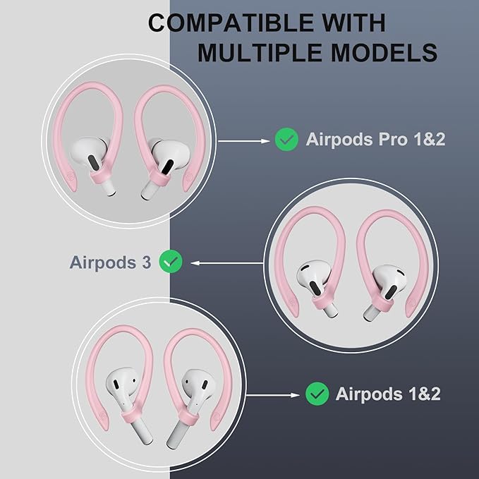ICARERSPACE 2 Pairs AirPods Ear Hooks For AirPods Pro 2, Pro, 4, 3, 2 & 1, Upgraded Anti Slip Sports Clip Hooks For Glasses Wearers - Pink