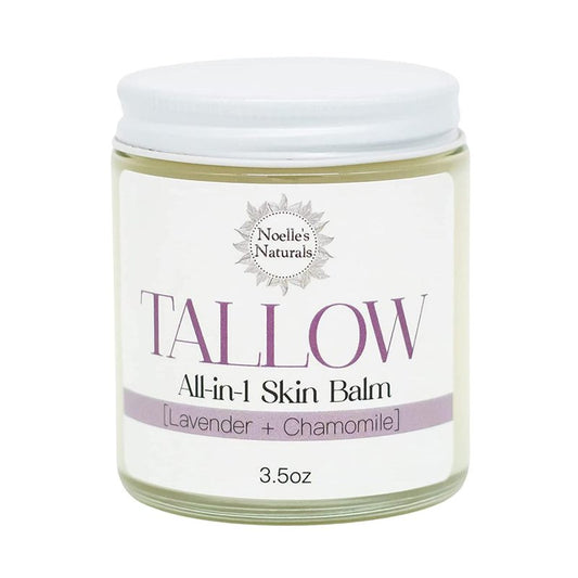 Organic Tallow Balm - 3.5oz Jar - Lavender Chamomile - All-In-One Skin Balm - Soothing, Healing, Moisturizing, for all Skin Types - Excellent for Dry Skin, Eczema, Burns, Cuts, Boo-Boos, Cracked Heels