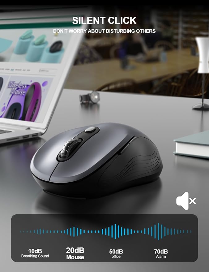 Trueque Wireless Mouse, 2.4GHz Ergonomic Mouse for Laptop & PC, Silent Portable Computer Mice with Back & Forward Buttons, USB-C Adapter for Windows/Mac, M01 (Gray)