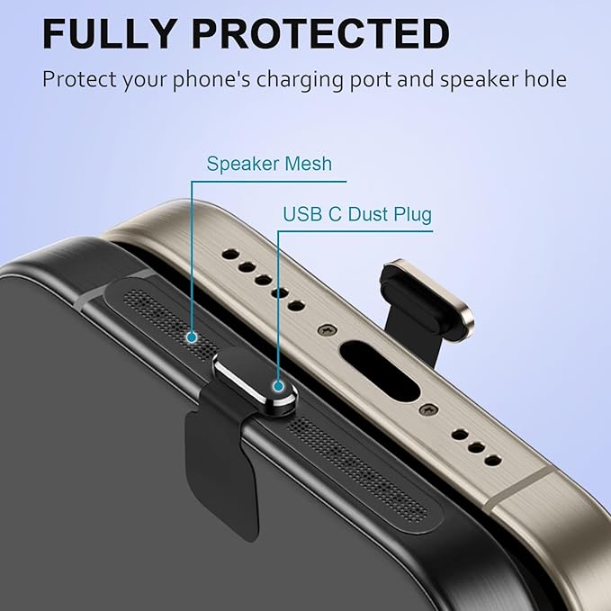 GOWEEWON 6 Pack USB C Dust Plug, Anti-Lost USB C Plug Cover USB C Charging Port Protector Cover with Speaker Dust Cover Compatible with iPhone, 16, 15 (Pro, Plus, Pro Max) iPhone 17