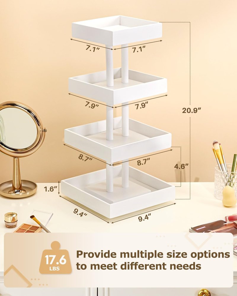 Nail Polish Display Stand - 360° Rotating Bamboo Rack Organizer | 4-Tier Makeup Holder for Easy Access - White