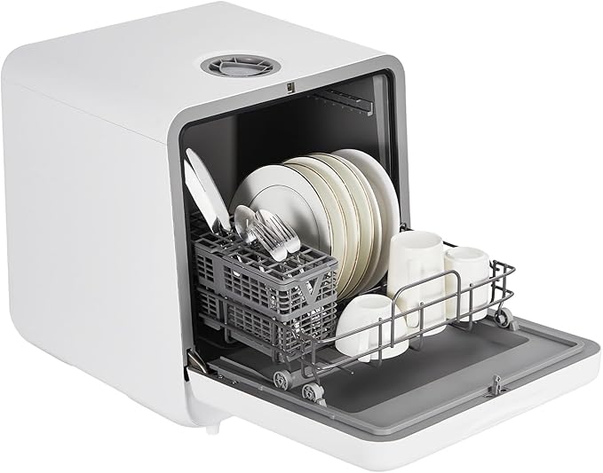 Portable Dishwasher Compact Dishwasher Countertop with Faucet & Manual Water Tank (5L) Modes Water Inlet, Compact with More Space Inside, 6 Programs Ideal for RV & Apartments