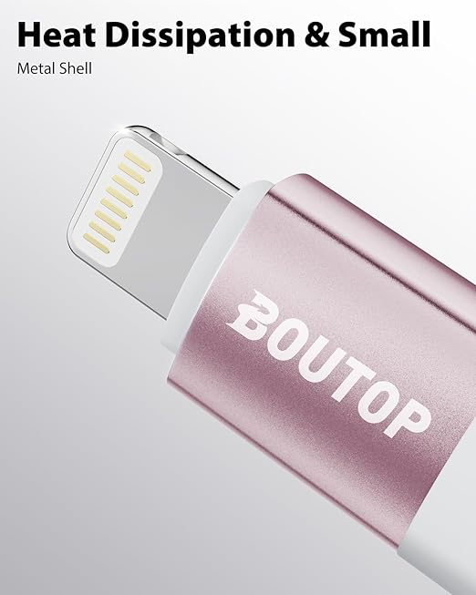 BOUTOP [MFi Certified] 36W USB C to Lightning Cable Adapter, Support Data Sync/PD Fast Charging Compatible with iPhone iPad AirPods, with Anti-Lost Holder - Rose Gold 2 Pack