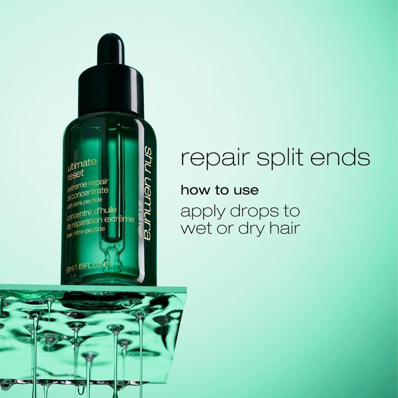 Shu Uemura Art of Hair Ultimate Reset Extreme Repair Oil Concentrate - Lightweight Oil, Seals Split Ends, Amplifies Shine, Repairs extremely Damaged Hair, 1.7 Fl Oz