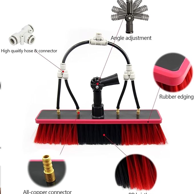 Water Fed Pole, Outdoor Window Window Cleaning Tool (Glass, Solar Panel, Etc.) Professional 3-in-1 Kit: Scrubber Brush W/Spray Washer Window Squeegee 7.2Rod Length 30brush