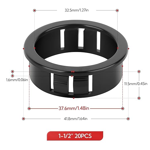 GAGIRA 20PCS 1-1/2" Black Cable Snap Bushing Grommet, Snap in Cord Bushing Protect Cables