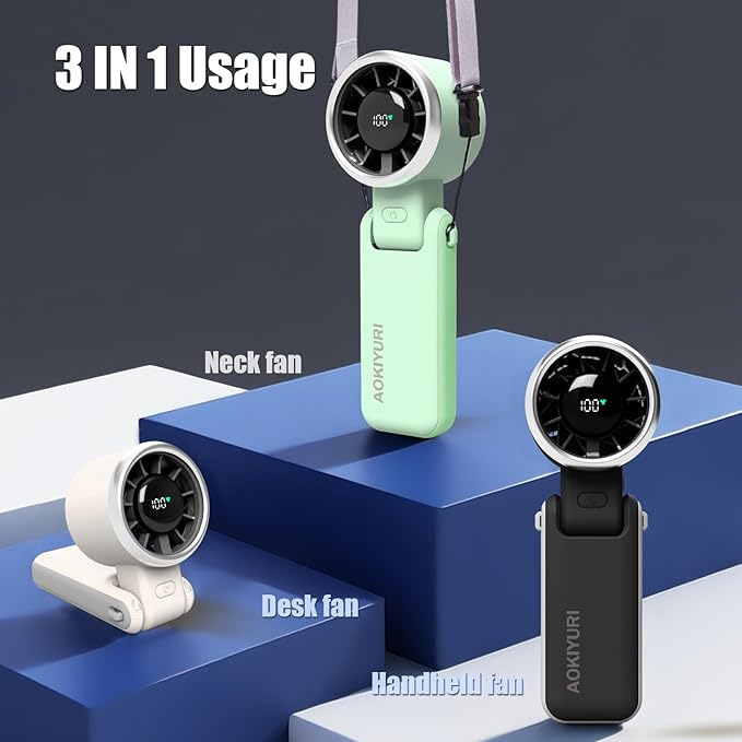 AOKIYURI Foldable Handheld Fan | 5-Speed Turbo Blast | 16-Hour Runtime | Type-C Fast Charging | 3-in-1 Portable Design - Perfect for Travel, Camping, Office & Gifts