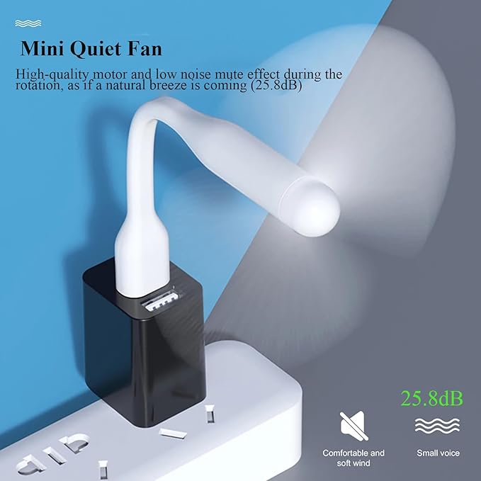 Soseelnee Mini USB Fan, Portable Pocket Fan USB-A Powered Little Cooler, Quiet Operation, for Home Office Car Outdoor Travel- 4 Pack (Blue+ White+ Green+ Pink)