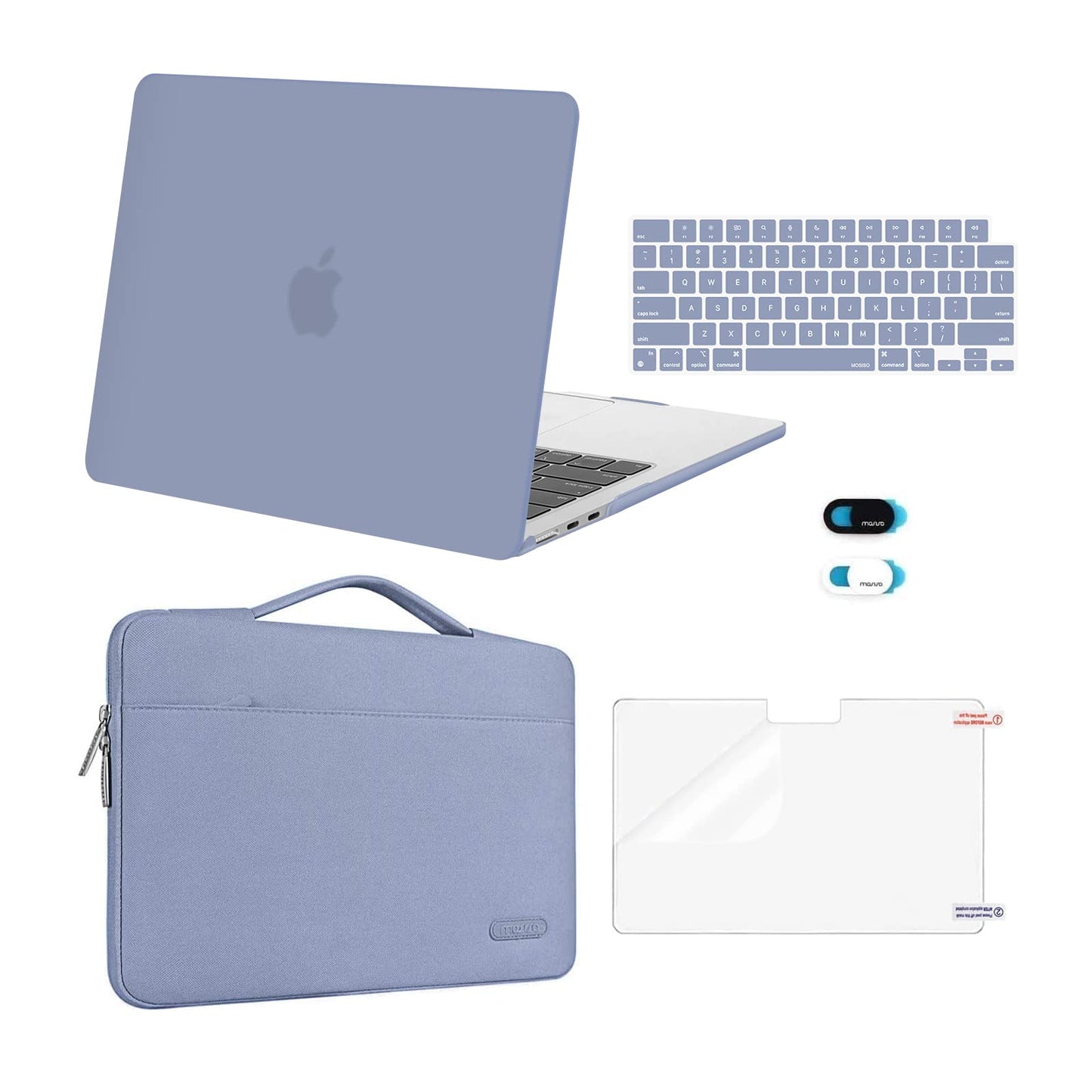 MOSISO Compatible with MacBook Air 13 inch Case M5 2026 M4 2025 M3 M2 2024-2022 A3449 A3240 A3113 A2681,Hard Shell&Sleeve Bag&Keyboard Skin&Webcam Cover&ScreenFilm for MacBook Air 13.6, Lavender Gray