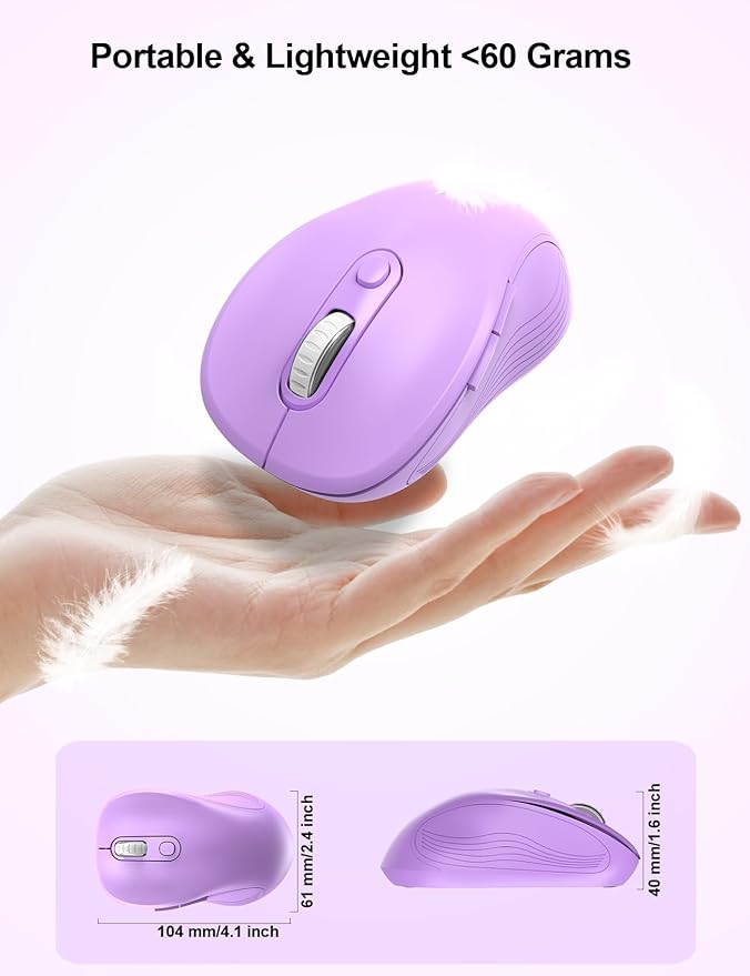 Trueque Wireless Mouse for Laptop, 2.4GHz Ergonomic Computer Mouse with Back & Forward Buttons, 3 Adjustable DPI Levels, 6 Buttons, Optical USB Cordless Mice for Windows PC, M01 (Lavender)