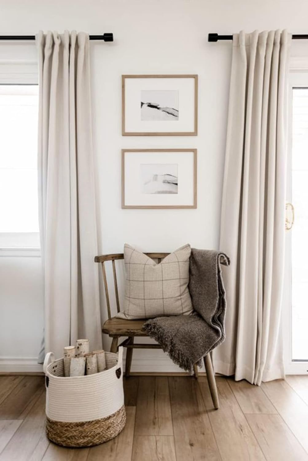 Skiennix 100% Blackout Linen Curtains - Thermal Insulated Drapes for Bedroom | 50" W x 72" L, Cream