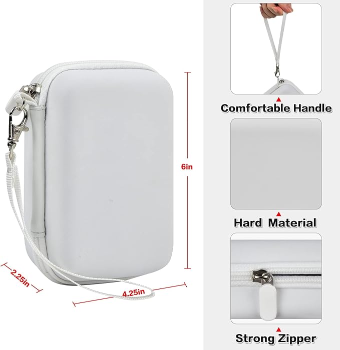 PAIYULE Hard Carrying Case for Phomemo D30 D35 Label Maker, Label Printer Case for Nelko P21, for NIIMBOT D110 D11, for Marklife P11 P12, for SUPVAN E10 Storage Bag with Mesh Pocket(White)