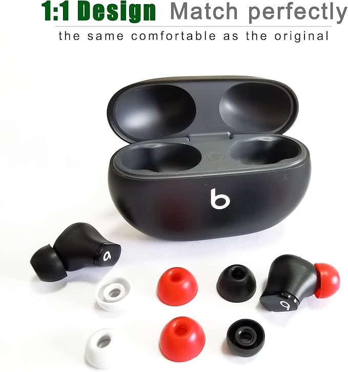 Silicone Ear Tips for Beats Studio Buds - Replacement Tips for Beats Earbuds, Fit Pro, Solo Buds, PowerBeats Pro 2, 6 Pairs (Black, S/M/L)
