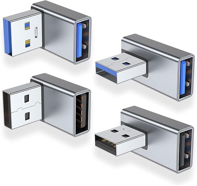AreMe 90 Degree USB 3.0 Adapter 4 Pack, Up&Down, Left&Right Angle, Grey