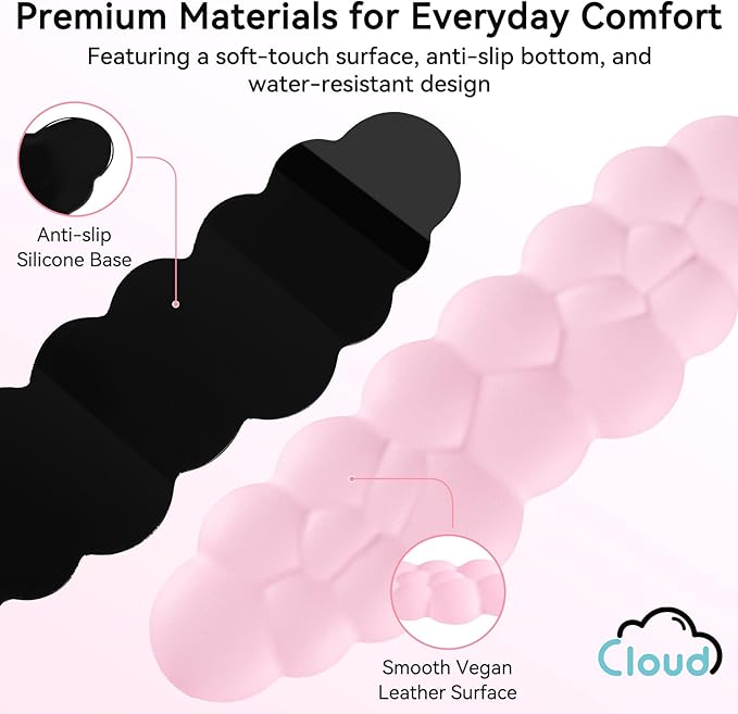 Sushret Cloud Wrist Rest for Computer Keyboard, 4-in-1 Memory Foam Leather Cloud Keyboard Wrist Rest and Mouse Pad Set with Ergonomic Support for Arm and Palm Cushion, Gaming/Work Setup, Pink