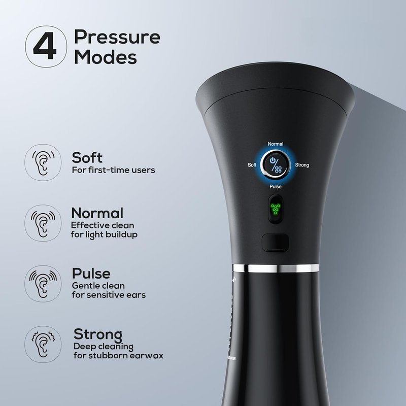 Electric Ear Wax Removal Kit - 2-in-1 Ear Cleaner with Water Tank & 4 Pressure Settings | Black