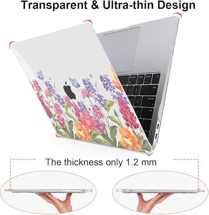 LCMOCICO for MacBook Pro 13 Inch Case 2022 2021 2020 Release A2338 M2 M1 A2251 A2289, Plastic Hard Shell Case for MacBook Pro 13.3 inch with Touch Bar & Touch ID, Pink & Purple Flowers