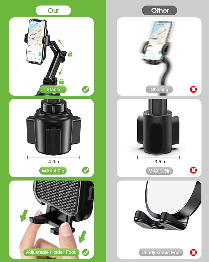 EOCAHO 2025 Upgraded Cup Phone Holder for Car, Universal No Shaking Cup Holder Phone Mount with Expandable Base for Car Truck, Adjustable Holders,Compatible with iPhone Samsung All Phones: 1 Pack