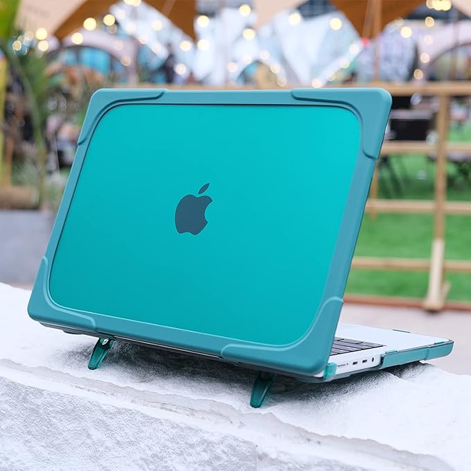 Batianda Heavy Duty Case for New MacBook Pro 16 inch 2026 M5 2024 M4 2023 M3 2021 M2 Pro Max - Ergonomic Foldable Kickstand (Holds 22lbs/Zero Wobble) Matte Translucent Rugged Armor Cover, Dark Teal