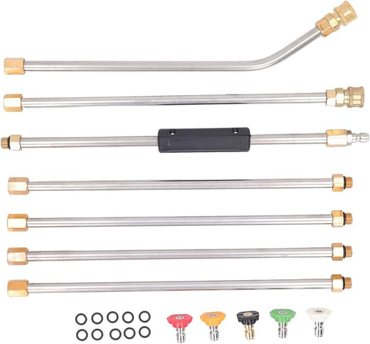 High Pressure Power Washer Extension Wand Set 4000PSI Gutter Cleaning Tool with 5 Nozzle Tips for Car Driveway Roof Deck ABS Metal Rustproof Strong Durable