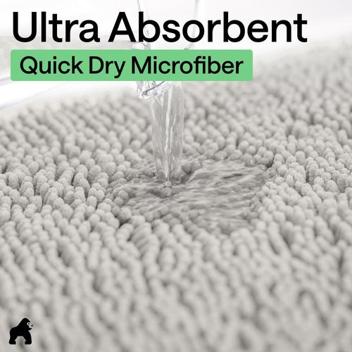 GORILLA GRIP Bath Rug Mat - Soft Absorbent Chenille | Quick Dry Microfiber, 42x24, Light Gray