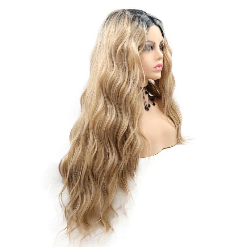Ombre Blonde Wavy Lace Front Wig - 24" Natural Loose Waves | Heat Resistant Synthetic Fiber for Daily Wear