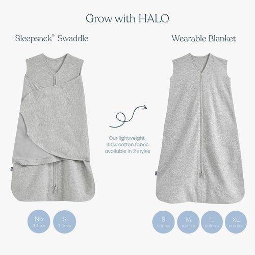 HALO 100% Cotton Sleepsack Swaddle - 3-Way Adjustable Wearable Blanket, Blue Safari, Small (3-6 Months)
