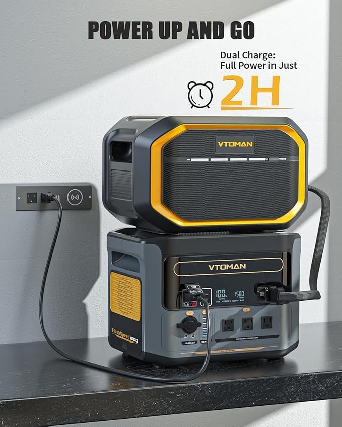 VTOMAN FlashSpeed 1500 Portable Power Station with Extra Battery - 3096Wh/1500W(3000W Peak) Solar Generator with LiFePO4 Battery, 100W USB-C, 60 Min Fast Charging 0-80% for Camping, Emergency, RV