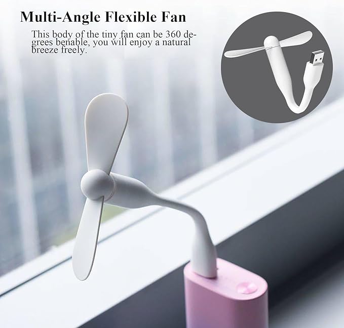 Soseelnee Mini USB Fan, Portable Pocket Fan USB-A Powered Little Cooler, Quiet Operation, for Home Office Car Outdoor Travel- 4 Pack (White)