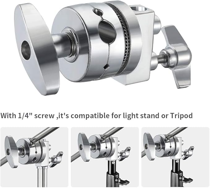 SUPON Aluminum Alloy Multi Functional Heavy Duty 2.5 inch Grip Head Swivel Head Clamp Holder Bracket Adapter with 1/2",1/4",3/8", 5/8" Mount for Light Stand, Extension Boom Arm,Photographic Equipment