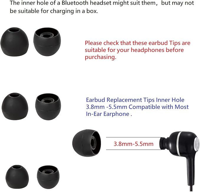 CYADCI Silicone Earbud Replacement Tips Earbud Tips Ear Bud Covers for Fit Most in-Ear Earbuds(Inner Hole 3.8mm -5.5mm) Headphone Rubber Tips Eartips 18 Pairs S M L