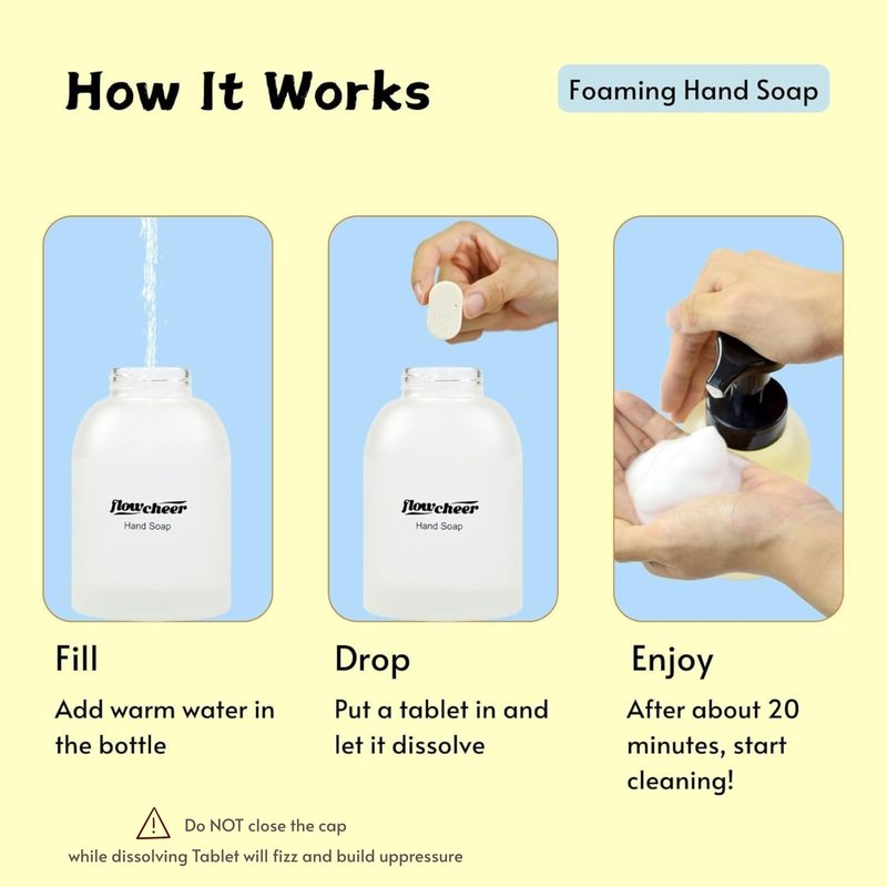 flowcheer Foaming Hand Soap Refill Tablets, 24 Pack, Makes 216 fl oz (24 x 9 fl oz Bottles),Variety Fragrance,Fresh & Clean Handwash, Eco Friendly foam Soap Tablets
