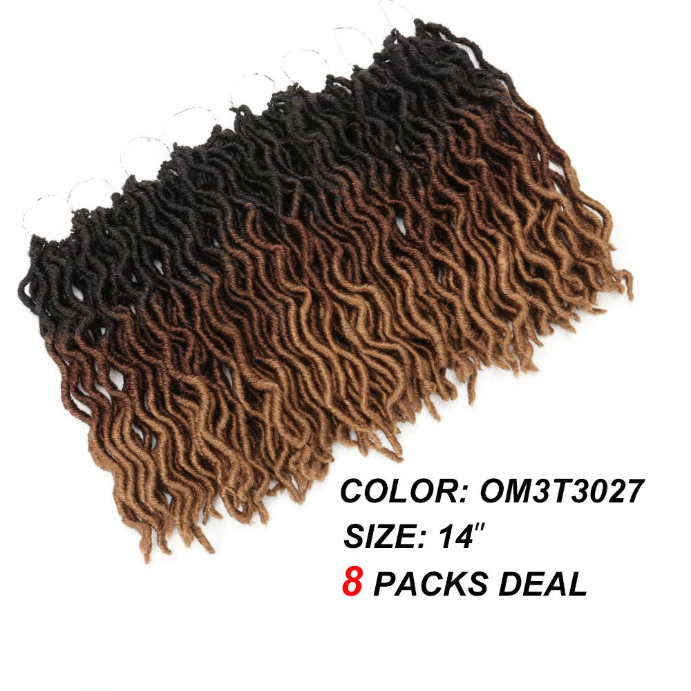 Eliza 14 Inch Wavy Gypsy Locs Ombre Red Soft Locs Crochet Hair 6 Packs Goddess Faux Locs Crochet hair African Roots Synthetic Braiding Hair Extensions for Black Women(14",6Packs, OM3T430)