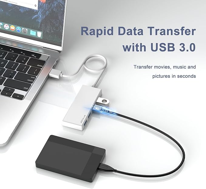 ANYPLUS USB 3.0 Hub, Portable Slim USB Hub Adapter, 0.8 ft Multiple USB Splitter, USB Extender for PC, Laptop, iMac, Surface Pro, MacBook, Mac Pro, Flash Drive, XPS, Mouse, HDD【White】