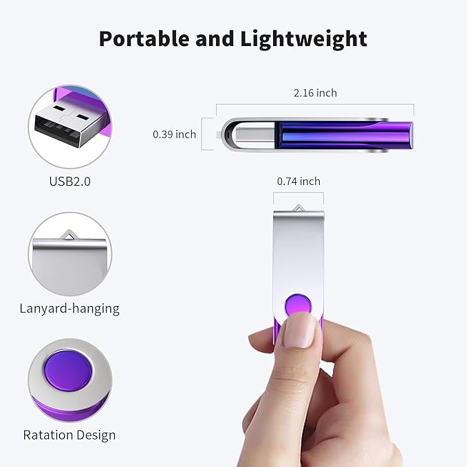 ABLAZE 1GB Flash Drive 2 Pack, USB 2.0 Thumb Drives with Lanyards Swivel USB Memory Stick 4GB（Green and Purple