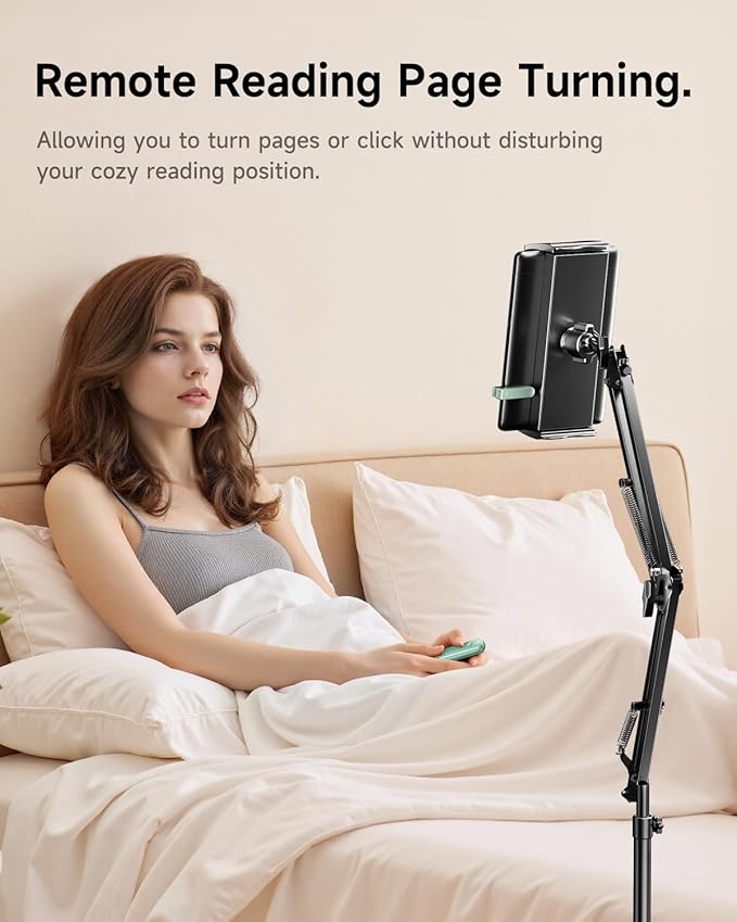 UNIBITRI Floor Stand for Kindle with Remote Page Turner, Holder Stand for Reading in Bed with Clicker – for Kindle Paperwhite, Oasis,Tablet, iPhone and More 4.7-11 inch,Green Remote